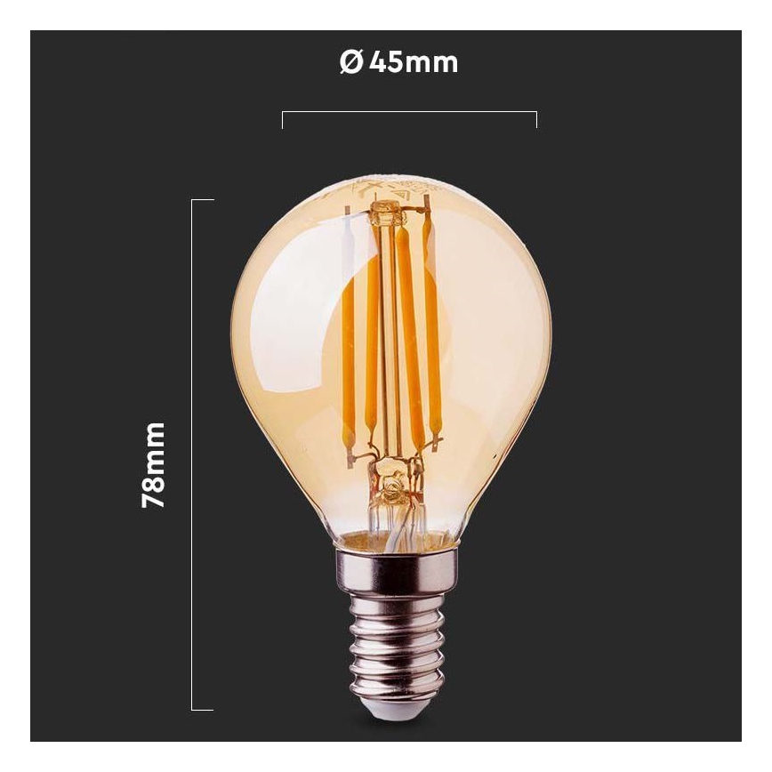 Bombilla LED FILAMENT AMBER P45 E14/4W/230V 2200K