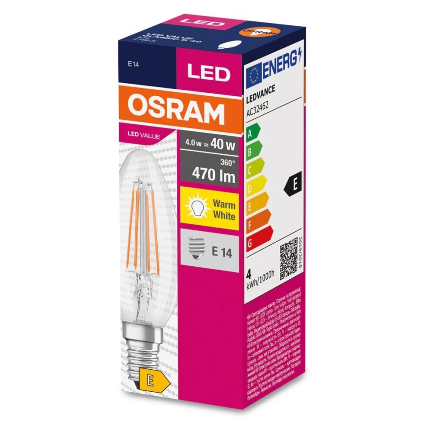 Bombilla LED FILAMENT B40 E14/4W/230V 2700K - Osram