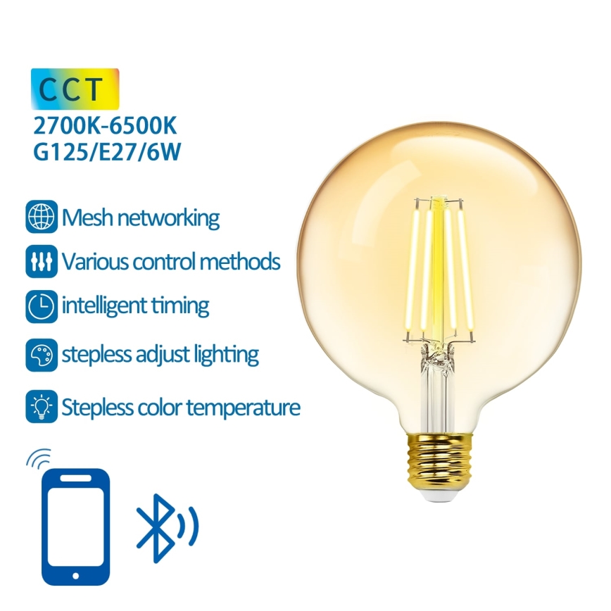 Bombilla LED regulable FILAMENT MESH Inteligente G125 E27/6W/230V 2700-6500K - Aigostar