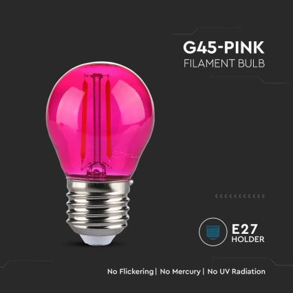 Bombilla LED FILAMENT G45 E27/2W/230V rosa