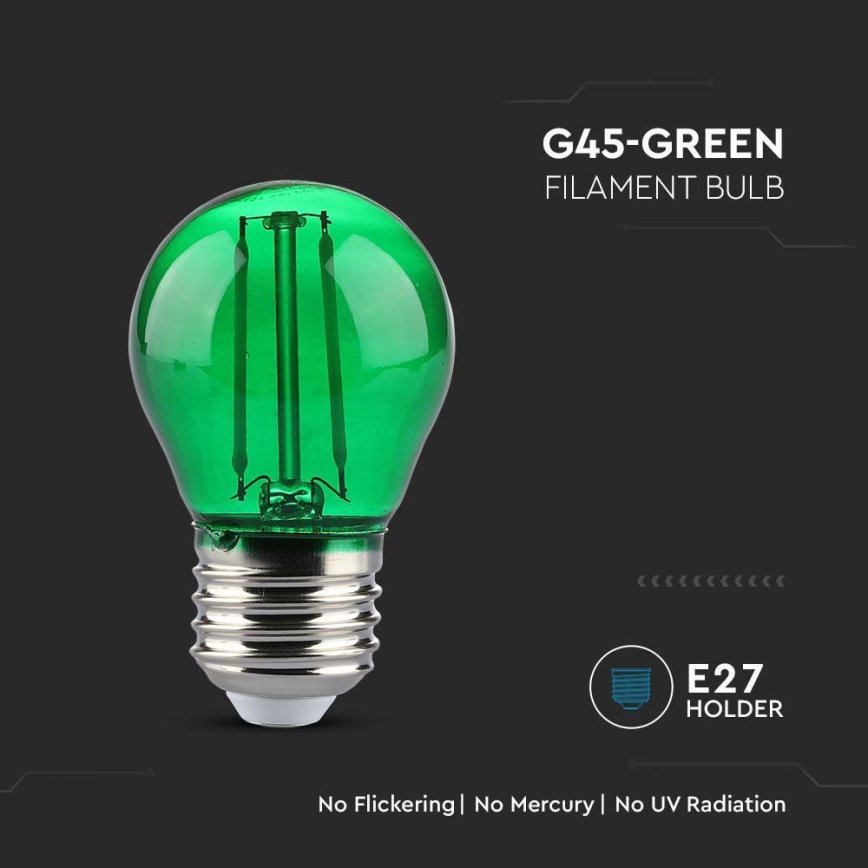 Bombilla LED FILAMENT G45 E27/2W/230V verde