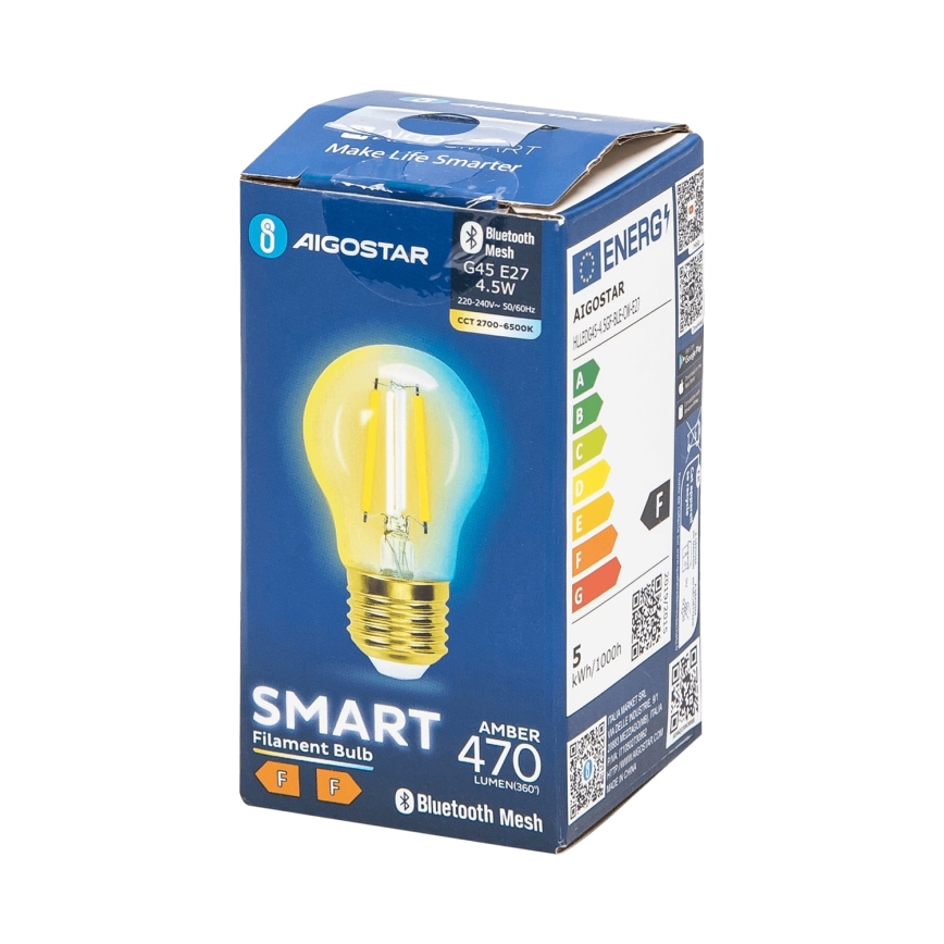 Bombilla LED regulable FILAMENT MESH Inteligente G45 E27/4,5W/230V 2700-6500K - Aigostar