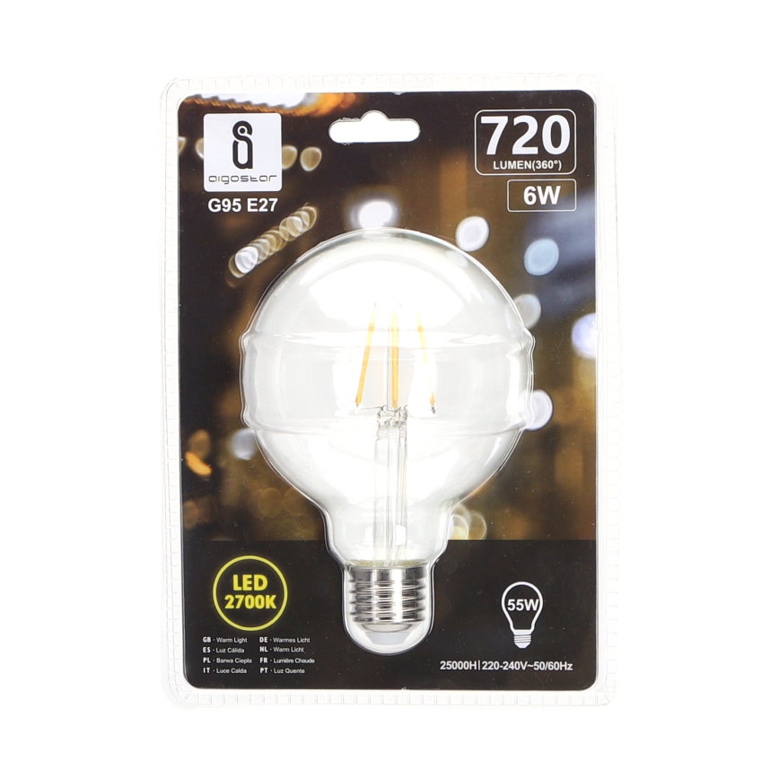 Bombilla LED FILAMENT G95 E27/6W/230V 2700K - Aigostar
