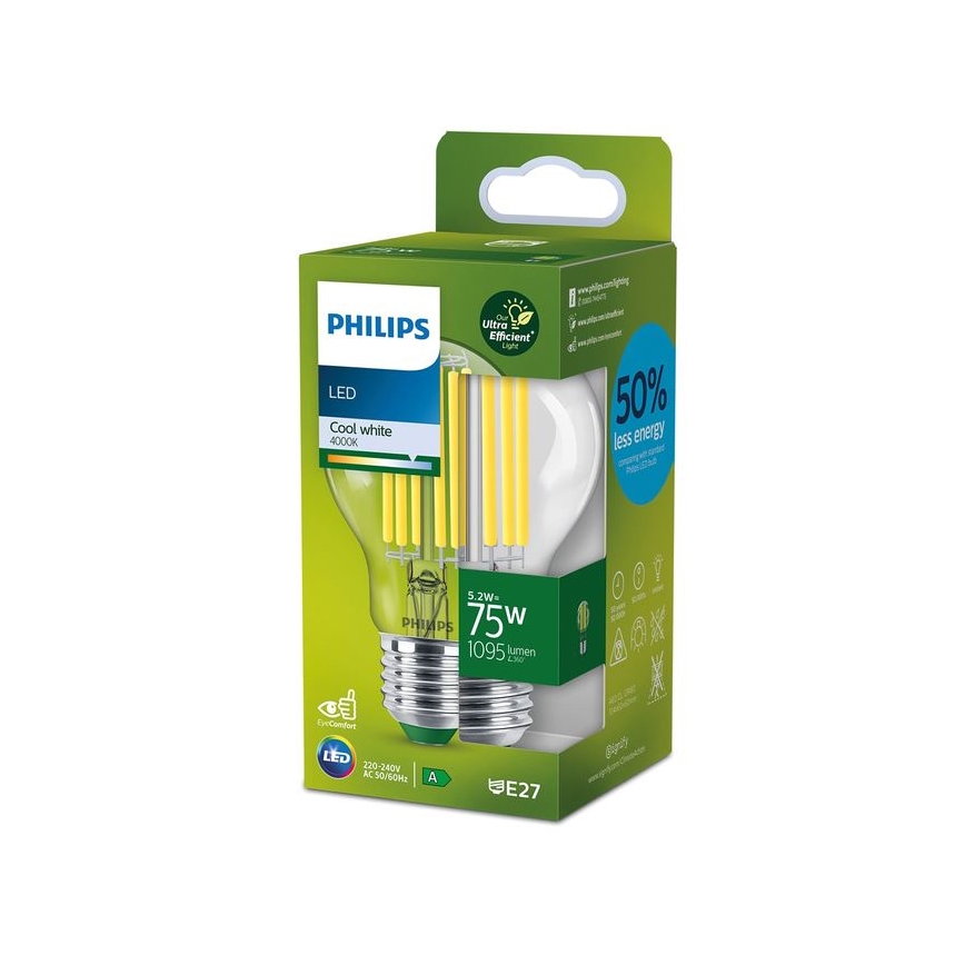 Bombilla LED FILAMENT Philips A70 E27/5,2W/230V 4000K