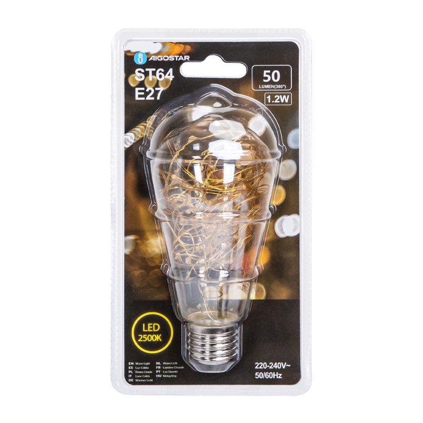 Bombilla LED FILAMENT ST64 E27/1,2W/230V 2500K - Aigostar