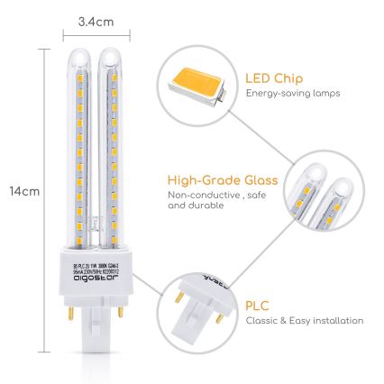 Bombilla LED G24D-3/11W/230V 3000K - Aigostar