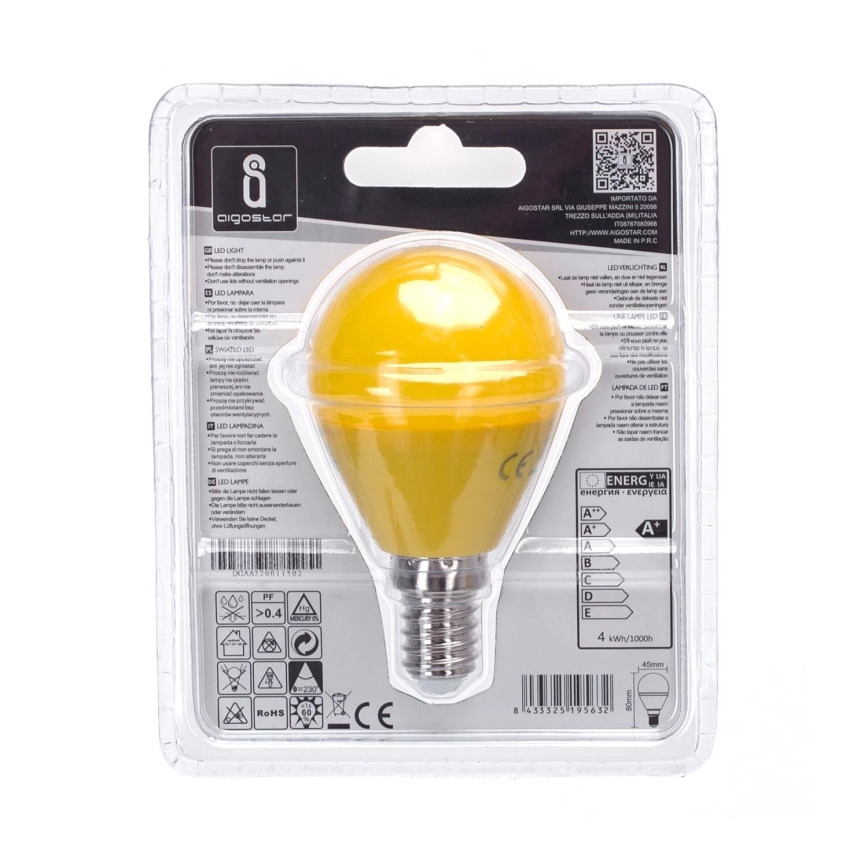 Bombilla LED G45 E14/4W/230V amarilla - Aigostar