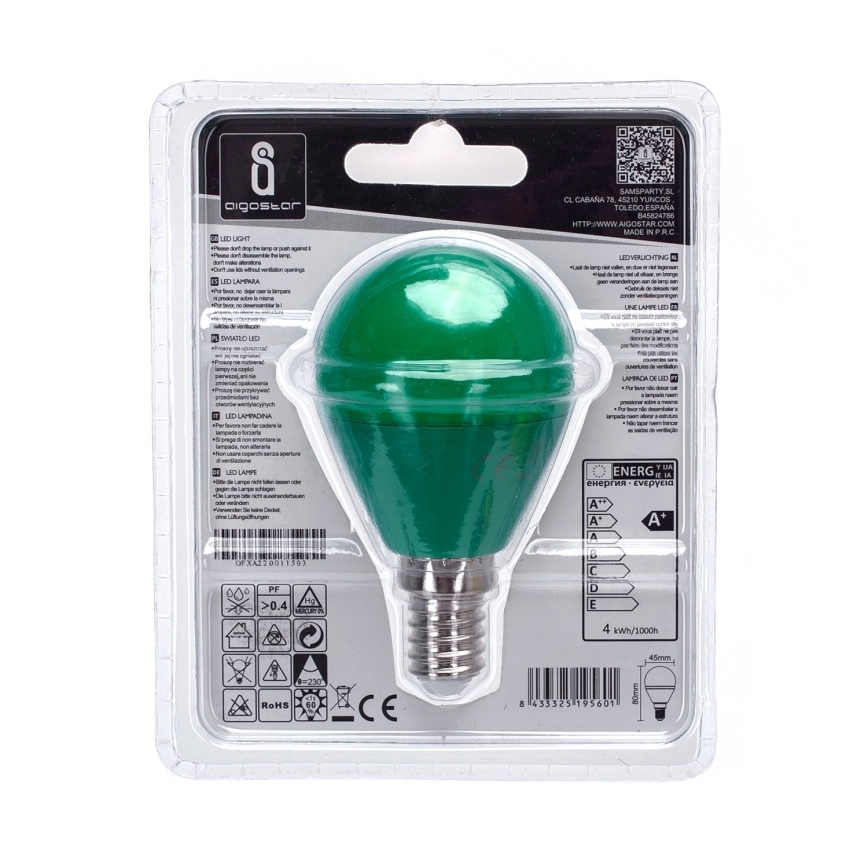 Bombilla LED G45 E14/4W/230V verde - Aigostar