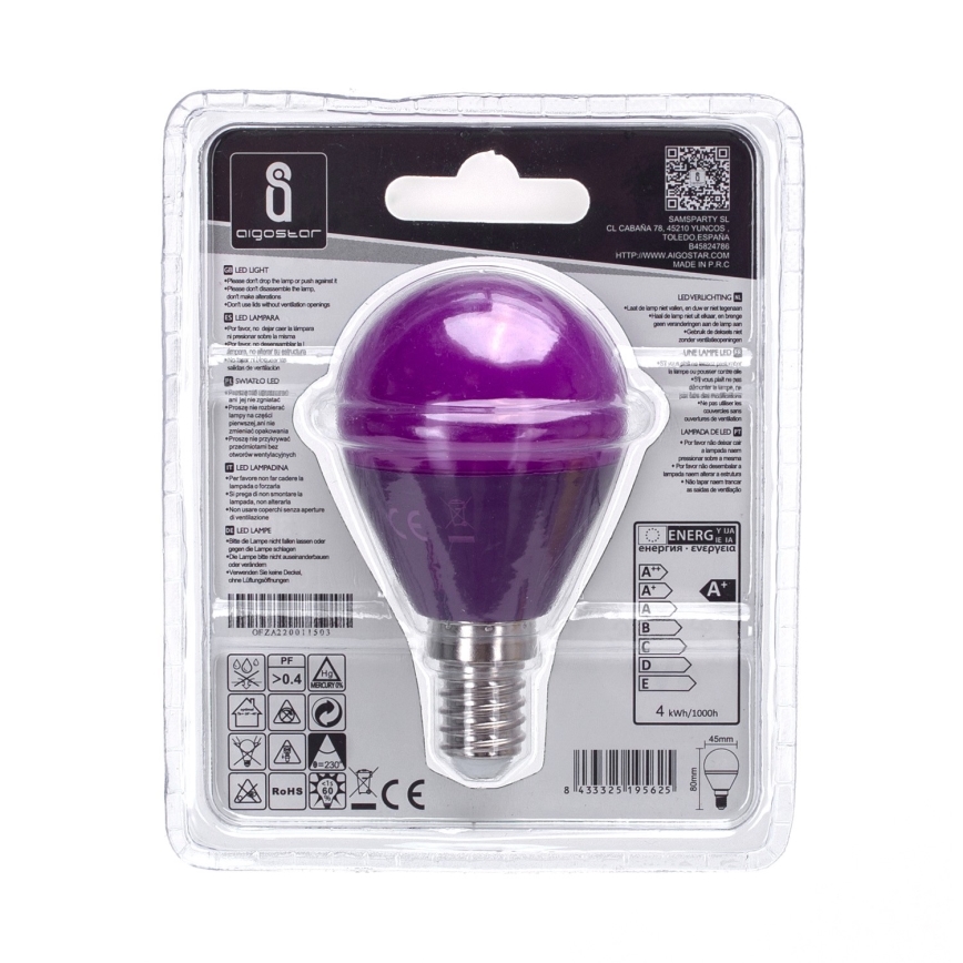Bombilla LED G45 E14/4W/230V violeta - Aigostar