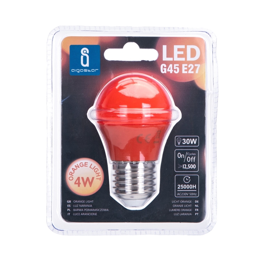 Bombilla LED G45 E27/4W/230V naranja - Aigostar
