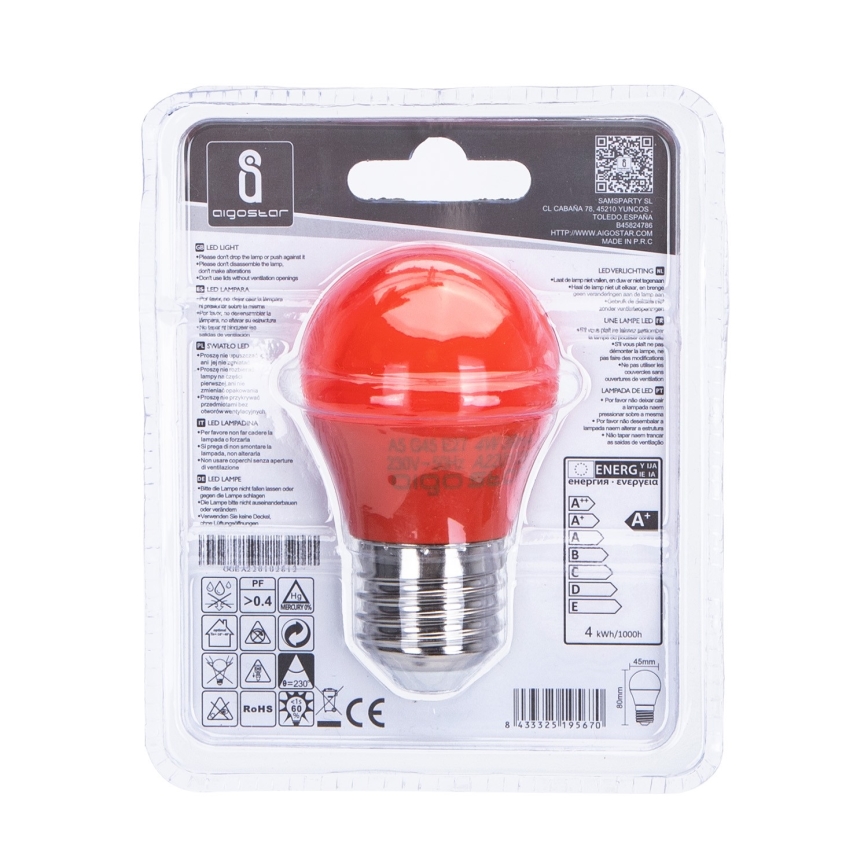 Bombilla LED G45 E27/4W/230V naranja - Aigostar