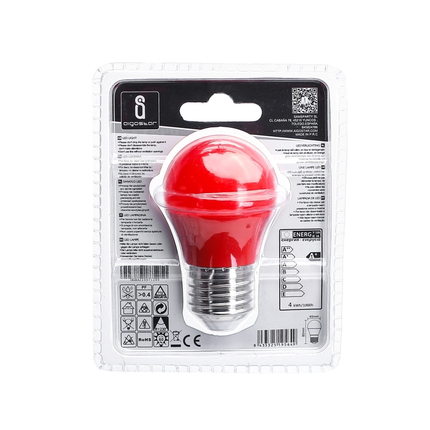 Bombilla LED G45 E27/4W/230V roja - Aigostar