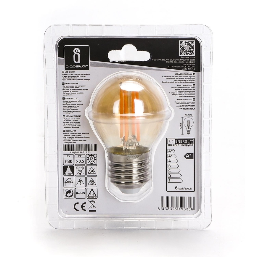 Bombilla LED G45 E27/6W/230V 2200K - Aigostar