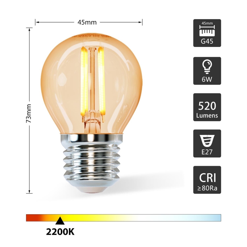 Bombilla LED G45 E27/6W/230V 2200K - Aigostar
