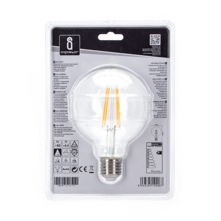 Bombilla LED G95 E27/8W/230V 2700K - Aigostar