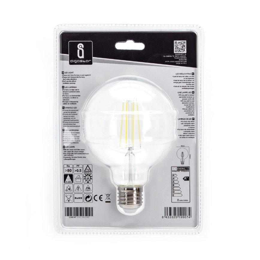 Bombilla LED G95 E27/8W/230V 6500K - Aigostar