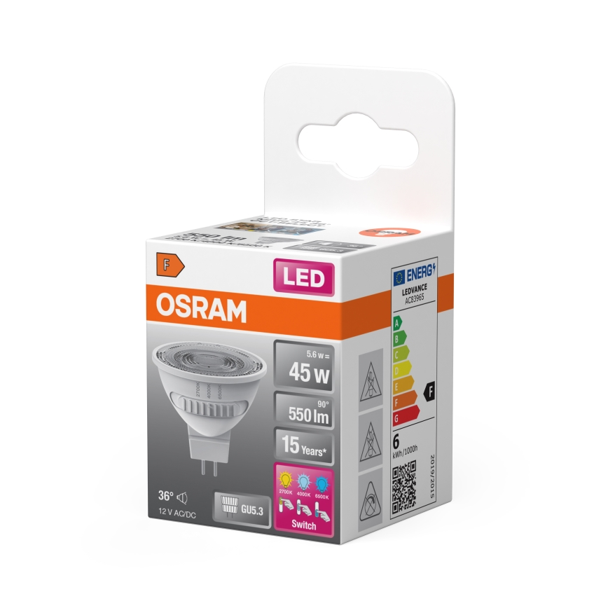 Bombilla LED MR16 GU5,3/5,6W/12V 2700/4000/6500K 36° - Osram