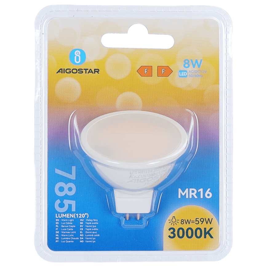 Bombilla LED MR16 GU5,3/8W/12V 3000K - Aigostar