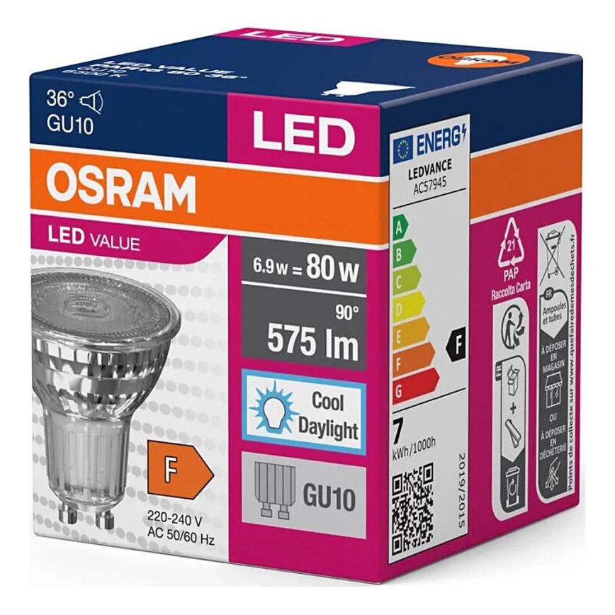 Bombilla LED PAR16 GU10/6,9W/230V 6500K - Osram