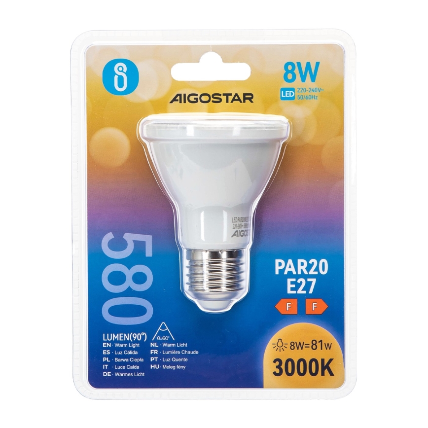 Bombilla LED PAR20 E27/8W/230V 3000K - Aigostar