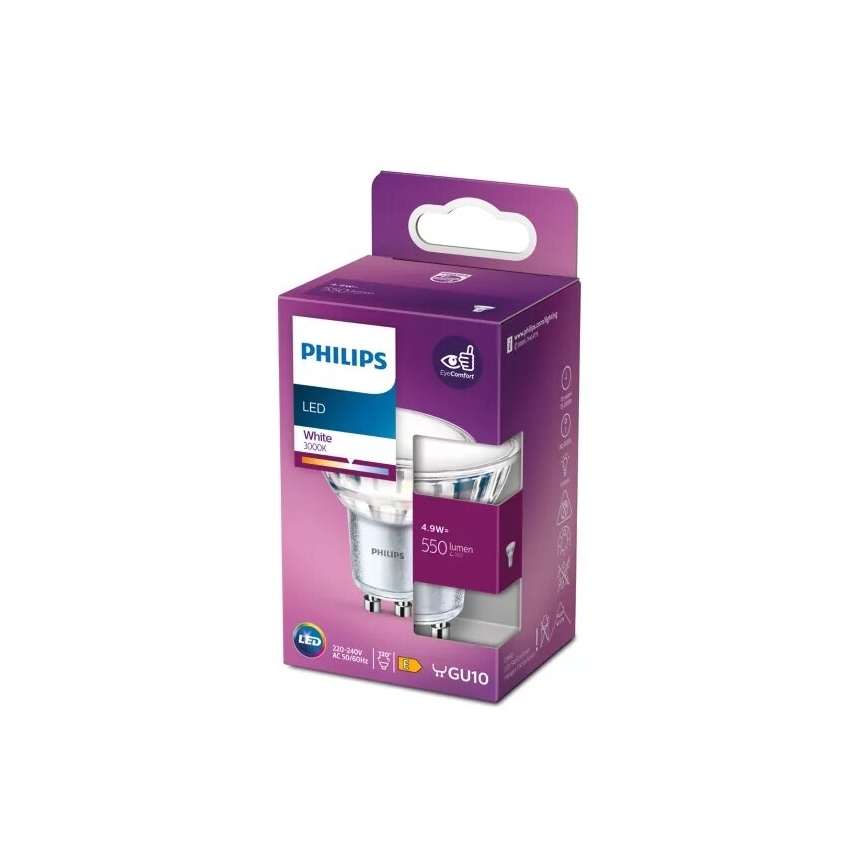 Bombilla LED Philips PAR16 GU10/4,9W/230V 3000K