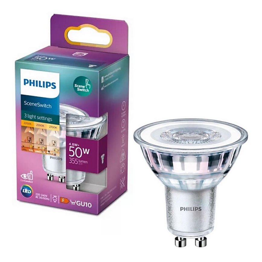 Bombilla LED Philips SCENE SWITCH PAR16 GU10/4,8W/230V 2200/2500/2700K