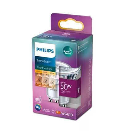 Bombilla LED Philips SCENE SWITCH PAR16 GU10/4,8W/230V 2200/2500/2700K