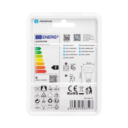 Bombilla LED R63 E27/9W/230V 3000K - Aigostar