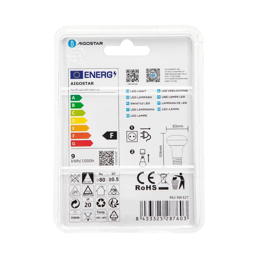 Bombilla LED R63 E27/9W/230V 6500K - Aigostar