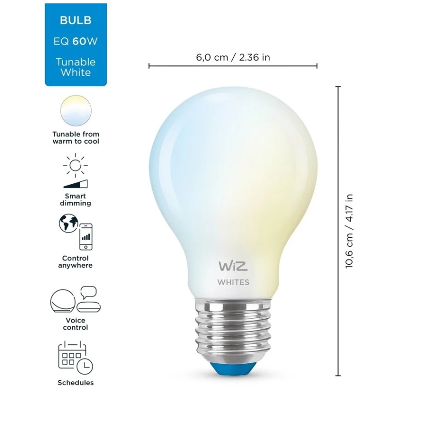 Bombilla LED regulable A60 E27/7W/230V 2700-6500K CRI 90 Wi-Fi - WiZ