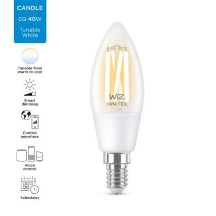 Bombilla LED regulable FILAMENT C35 E14/4,9W/230V 2700-6500K CRI 90 Wi-Fi - WiZ