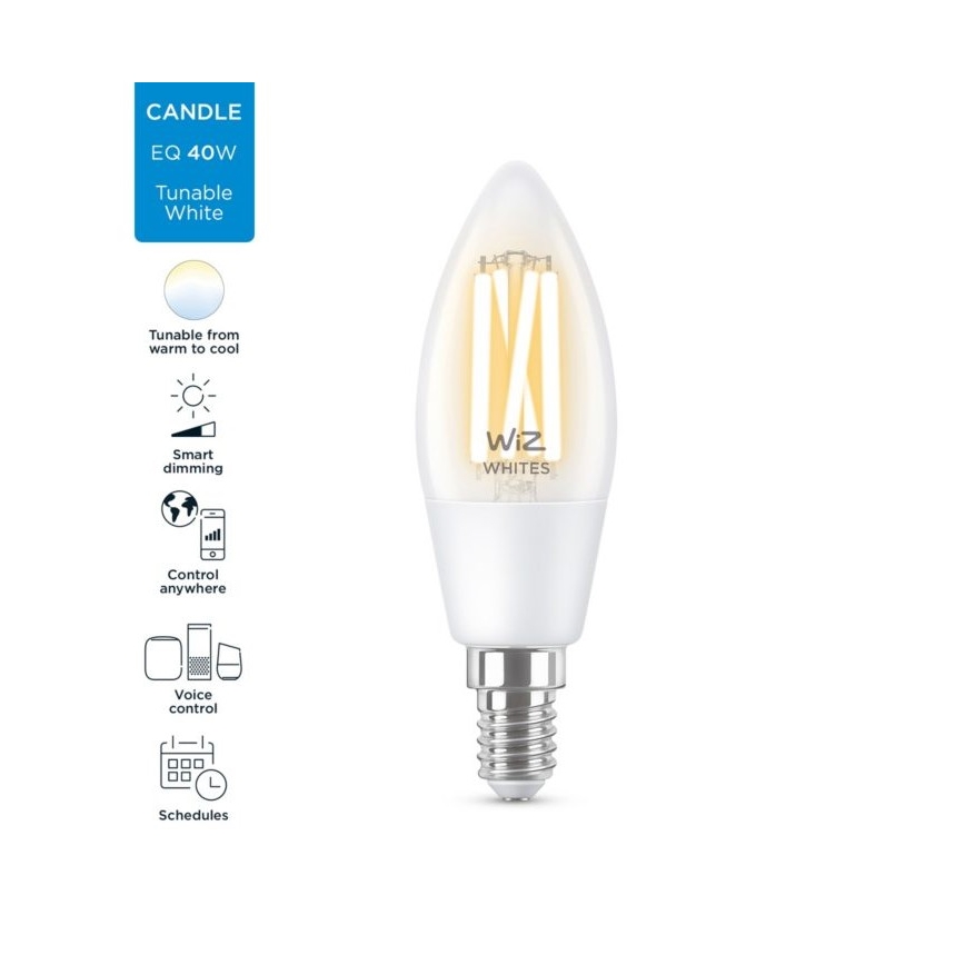 Bombilla LED regulable FILAMENT C35 E14/4,9W/230V 2700-6500K CRI 90 Wi-Fi - WiZ