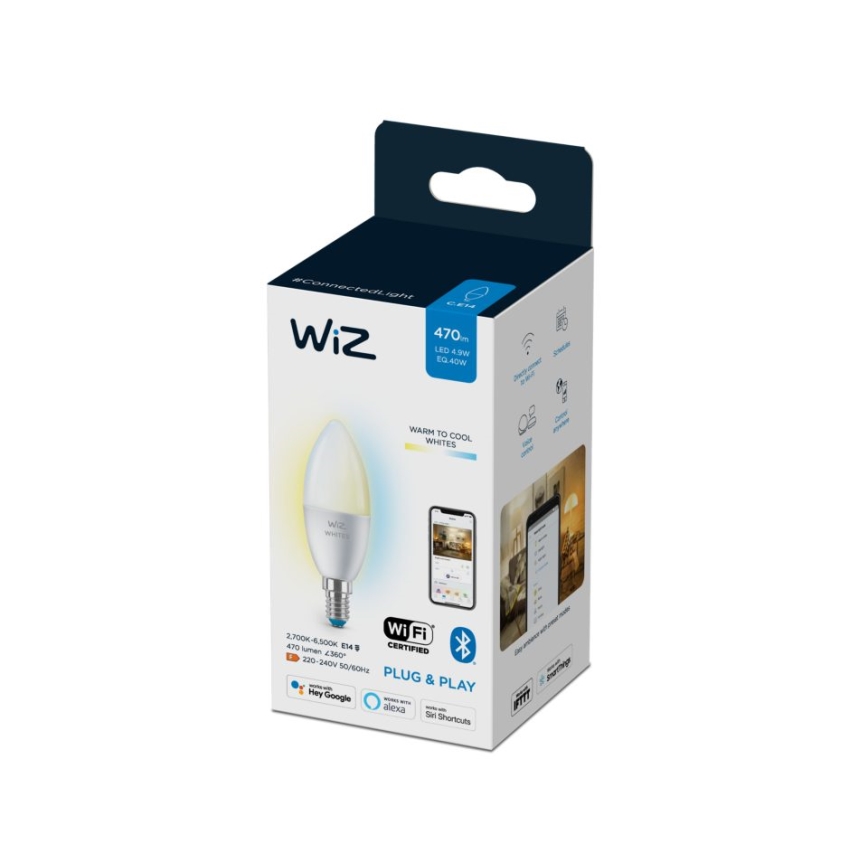 Bombilla LED regulable C37 E14/4,9W/230V 2700-6500K CRI 90 Wi-Fi - WiZ