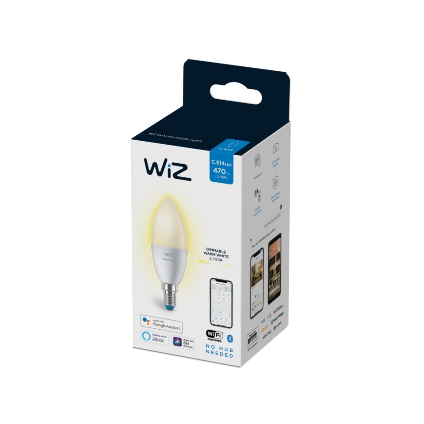 Bombilla LED regulable C37 E14/4,9W/230V 2700K CRI 90 Wi-Fi - WiZ