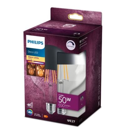 Bombilla LED regulable con casquillo esférico DECO Philips G125 E27/7,2W/230V 2700K