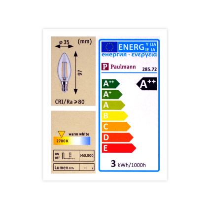 Bombilla LED Regulable E14/2,5W/230V 2700K - Paulmann 28572