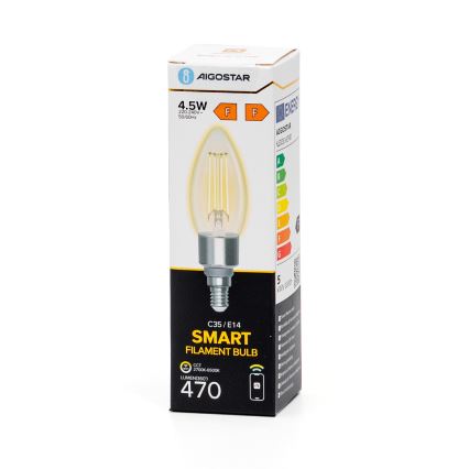 Bombilla LED regulable FILAMENT C35 E14/4,5W/230V 2700-6500K Wi-Fi - Aigostar