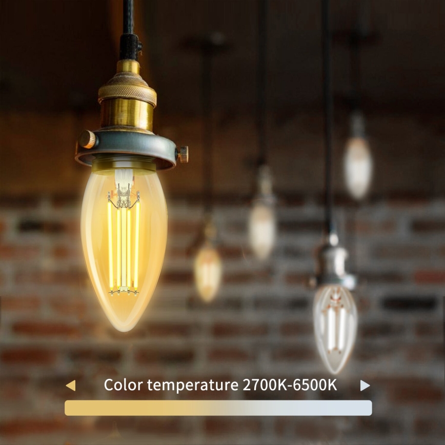 Bombilla LED regulable FILAMENT C35 E14/4,5W/230V 2700-6500K Wi-Fi - Aigostar