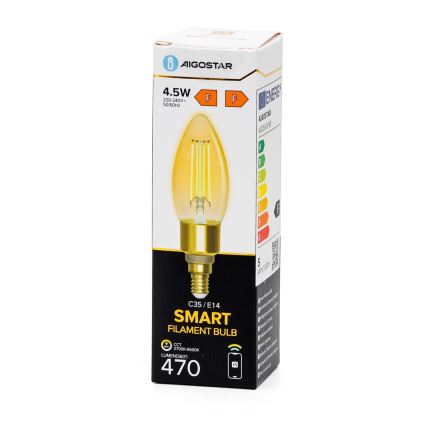 Bombilla LED regulable FILAMENT C35 E14/4,5W/230V 2700-6500K Wi-Fi - Aigostar