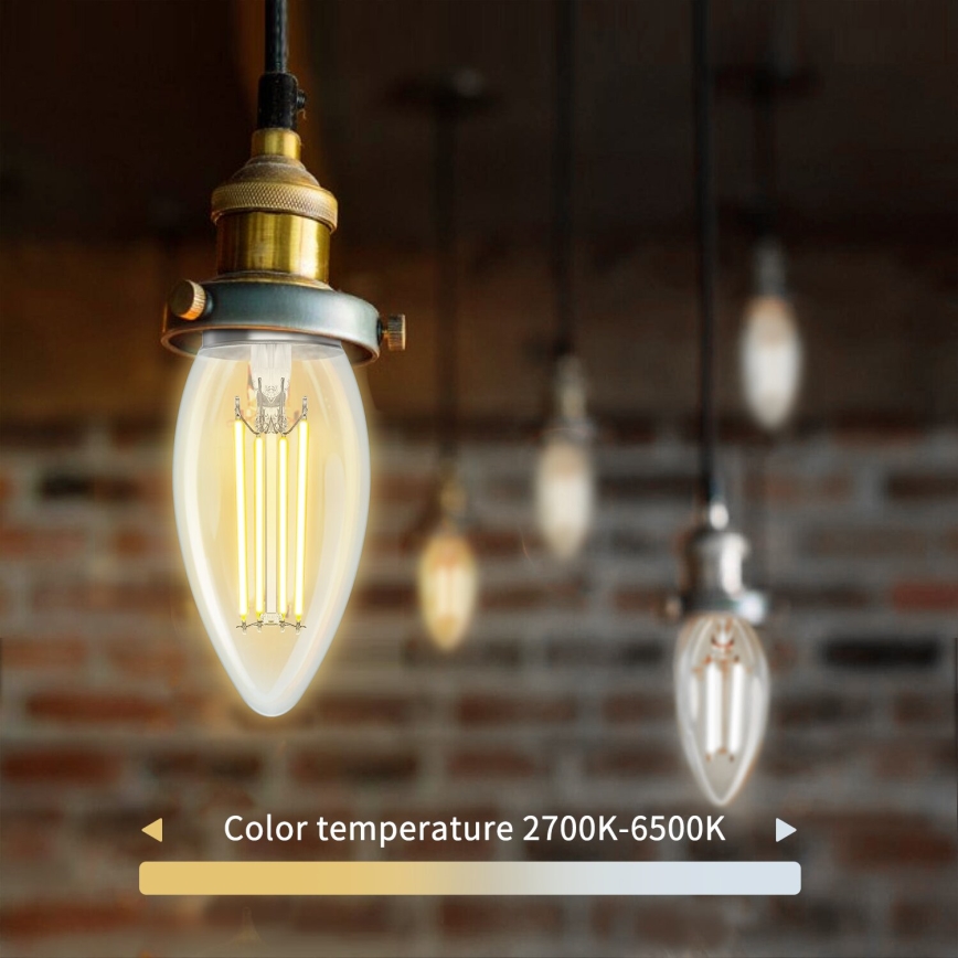 Bombilla LED regulable FILAMENT C35 E27/4,5W/230V 2700-6500K Wi-Fi - Aigostar