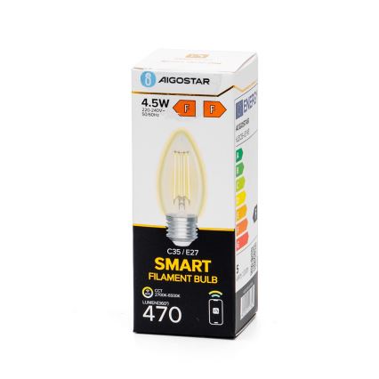Bombilla LED regulable FILAMENT C35 E27/4,5W/230V 2700-6500K Wi-Fi - Aigostar