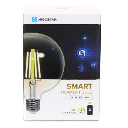 Bombilla LED regulable FILAMENT G125 E27/6W/230V 2700-6500K Wi-Fi - Aigostar
