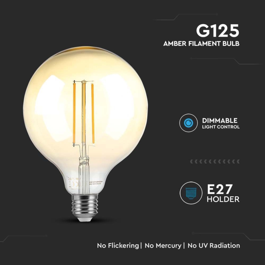 Bombilla LED regulable FILAMENT G125 E27/8W/230V 2200K
