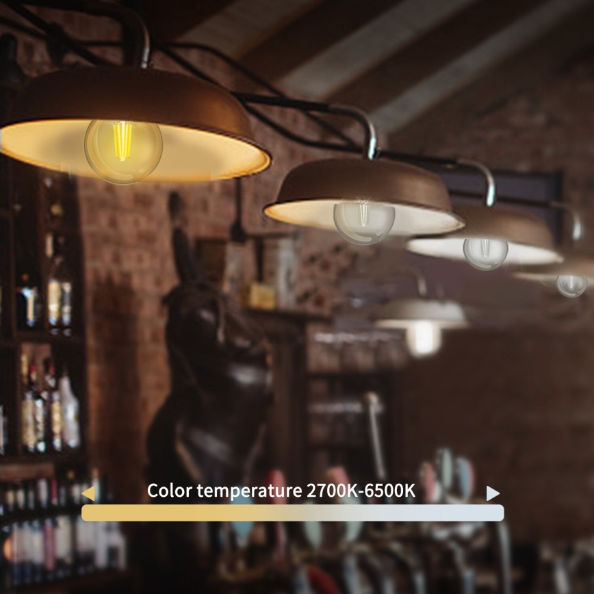 Bombilla LED regulable FILAMENT G45 E27/4,5W/230V 2700-6500K Wi-Fi - Aigostar