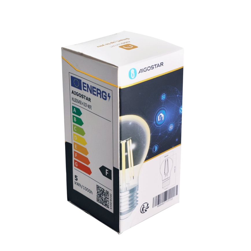 Bombilla LED regulable FILAMENT G45 E27/4,5W/230V 2700-6500K Wi-Fi - Aigostar