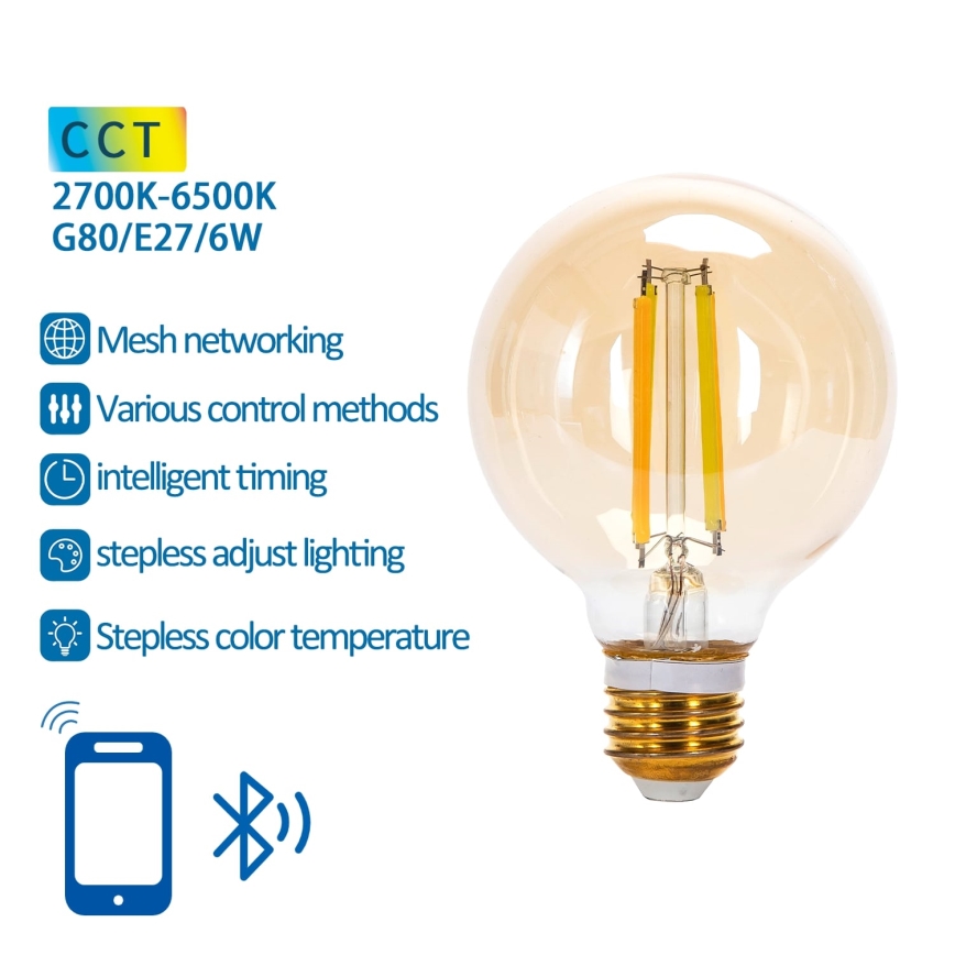 Bombilla LED regulable FILAMENT MESH Inteligente G80 E27/6W/230V 2700-6500K - Aigostar