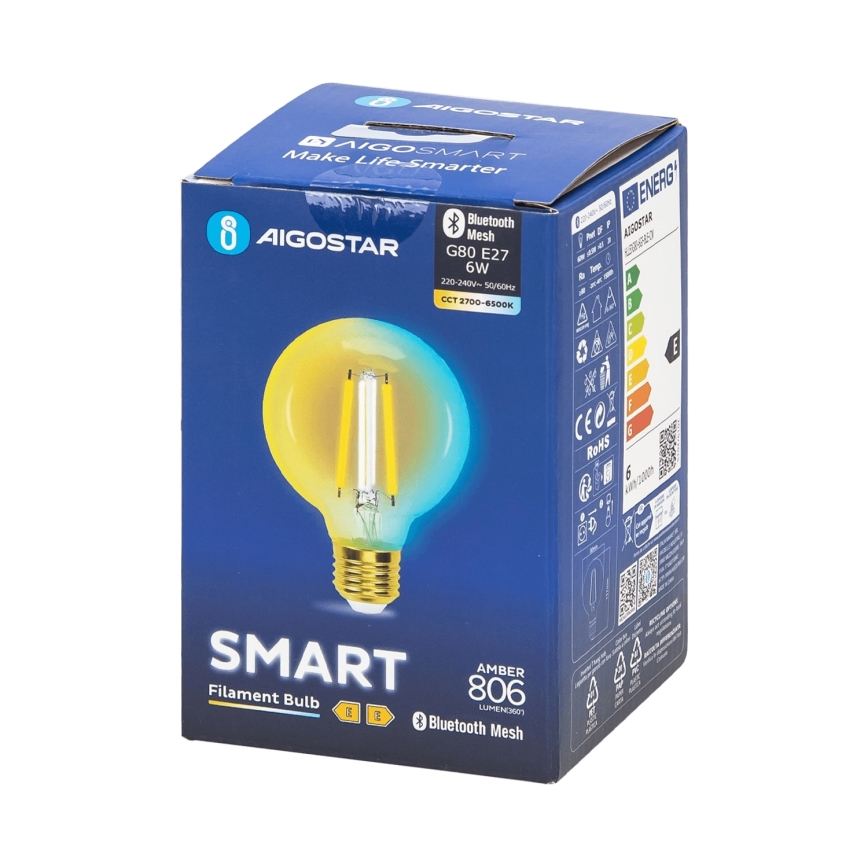 Bombilla LED regulable FILAMENT MESH Inteligente G80 E27/6W/230V 2700-6500K - Aigostar