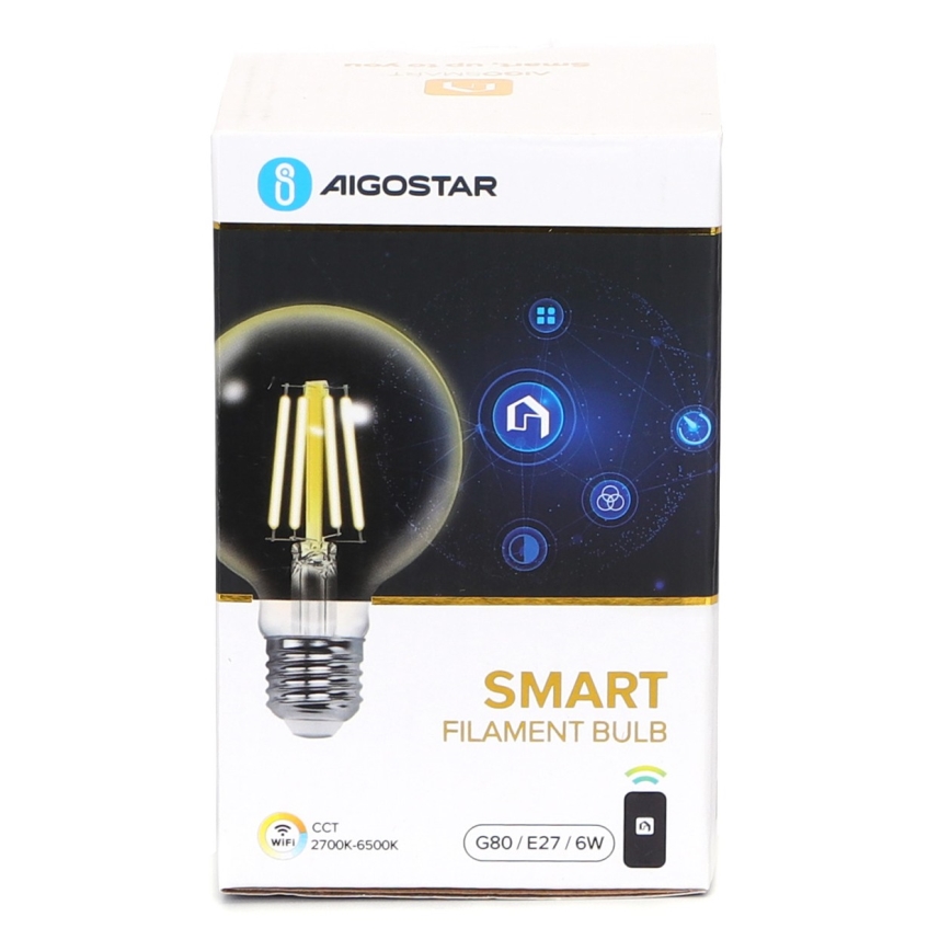 Bombilla LED regulable FILAMENT G80 E27/6W/230V 2700-6500K Wi-Fi - Aigostar