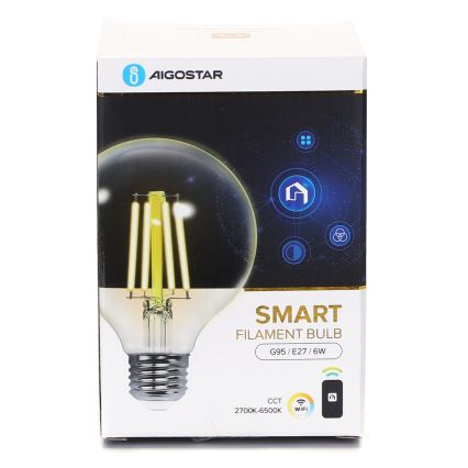 Bombilla LED regulable FILAMENT G95 E27/6W/230V 2700-6500K Wi-Fi - Aigostar