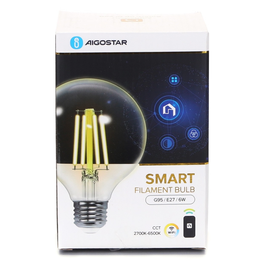Bombilla LED regulable FILAMENT G95 E27/6W/230V 2700-6500K Wi-Fi - Aigostar
